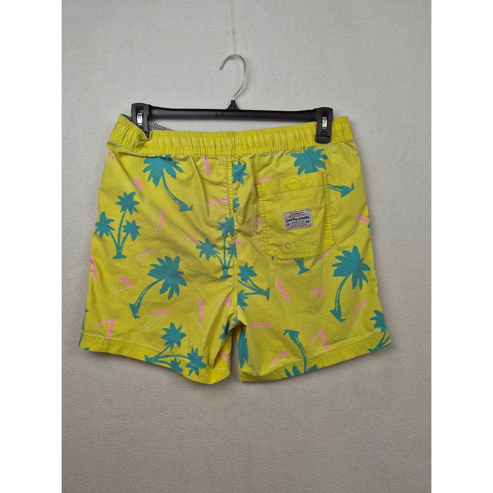 Party Pants Mens Yellow Palm Tree Retro Print Swim Trunks Board Shorts Size L - Picture 8 of 16